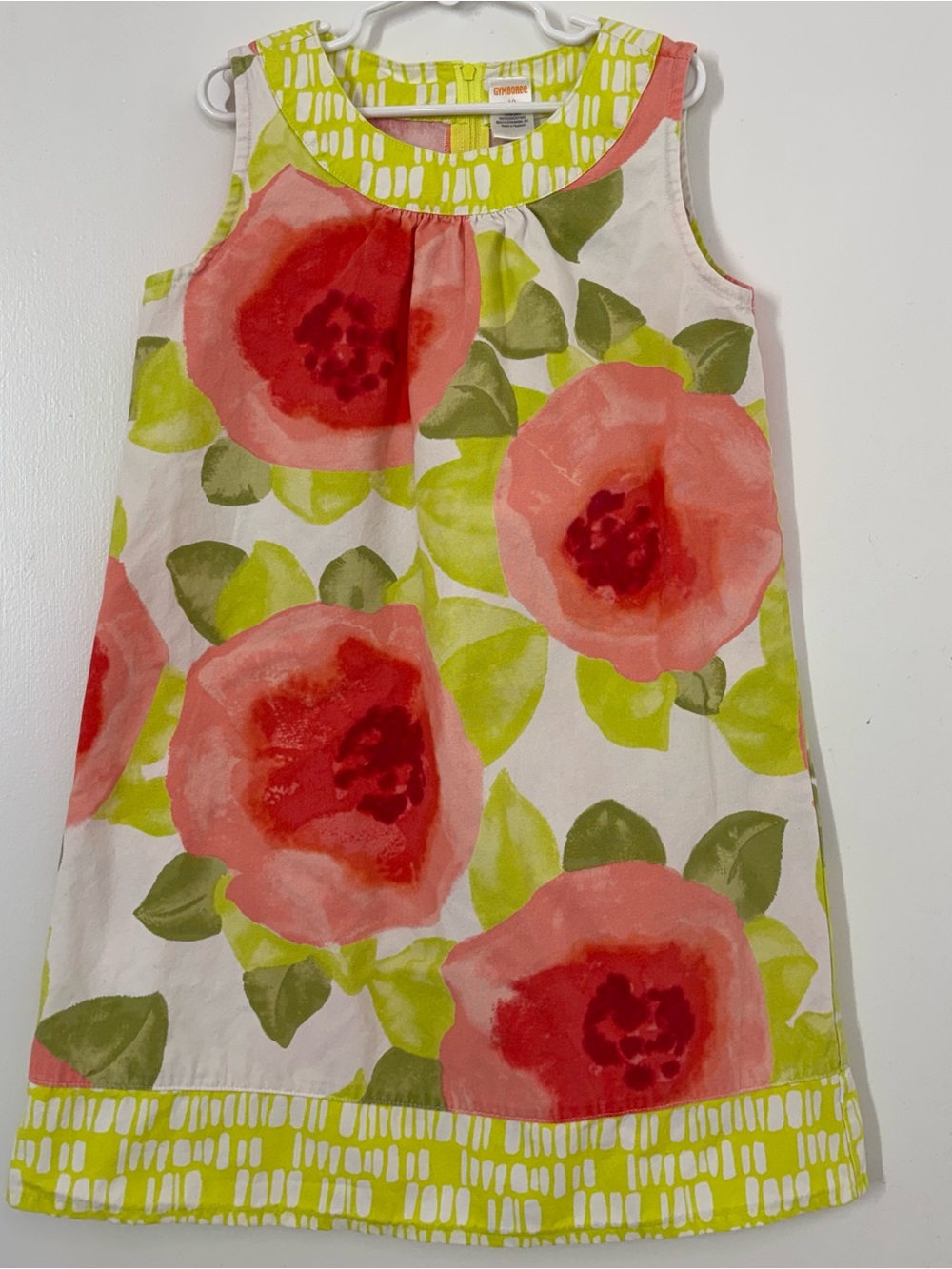 Gymboree Sleeveless Shift Dress Orange Green Floral Watercolor Print Girl Sz 10